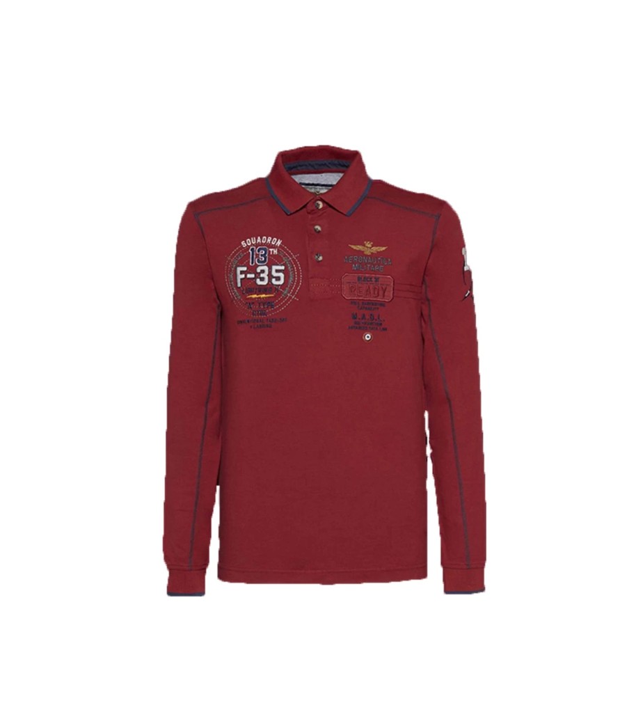 Uomo Aeronautica Militare T-Shirt & Polo | Polo Uomo Aeronautica Militare Colori Blu Rosso - 182Po1286J17