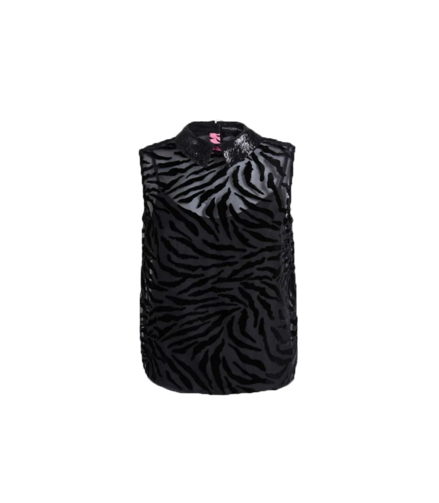 Donna Guess Camicie Bluse Top | Top Donna Guess Zebrato Colore Nero - W01H91Wcm20Jblk