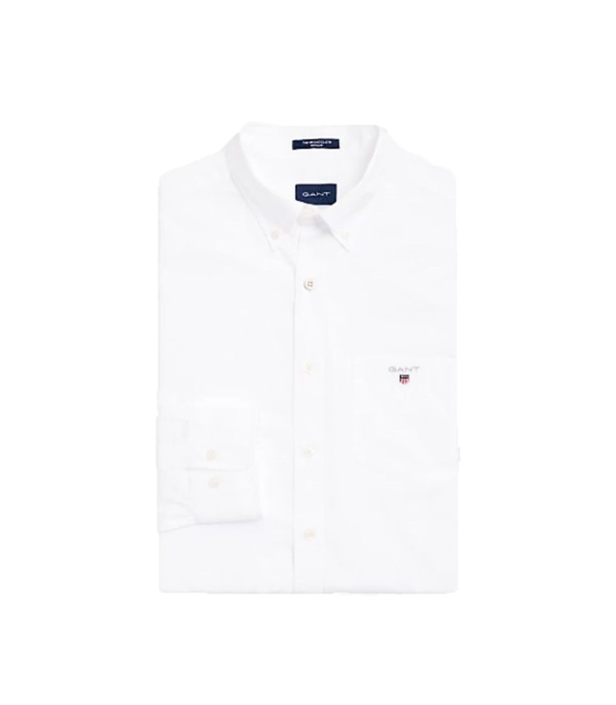 Uomo Gant Camicie | Camicia Uomo Gant Regular In Broadcloth Colori Bianco E Celeste - 3046400