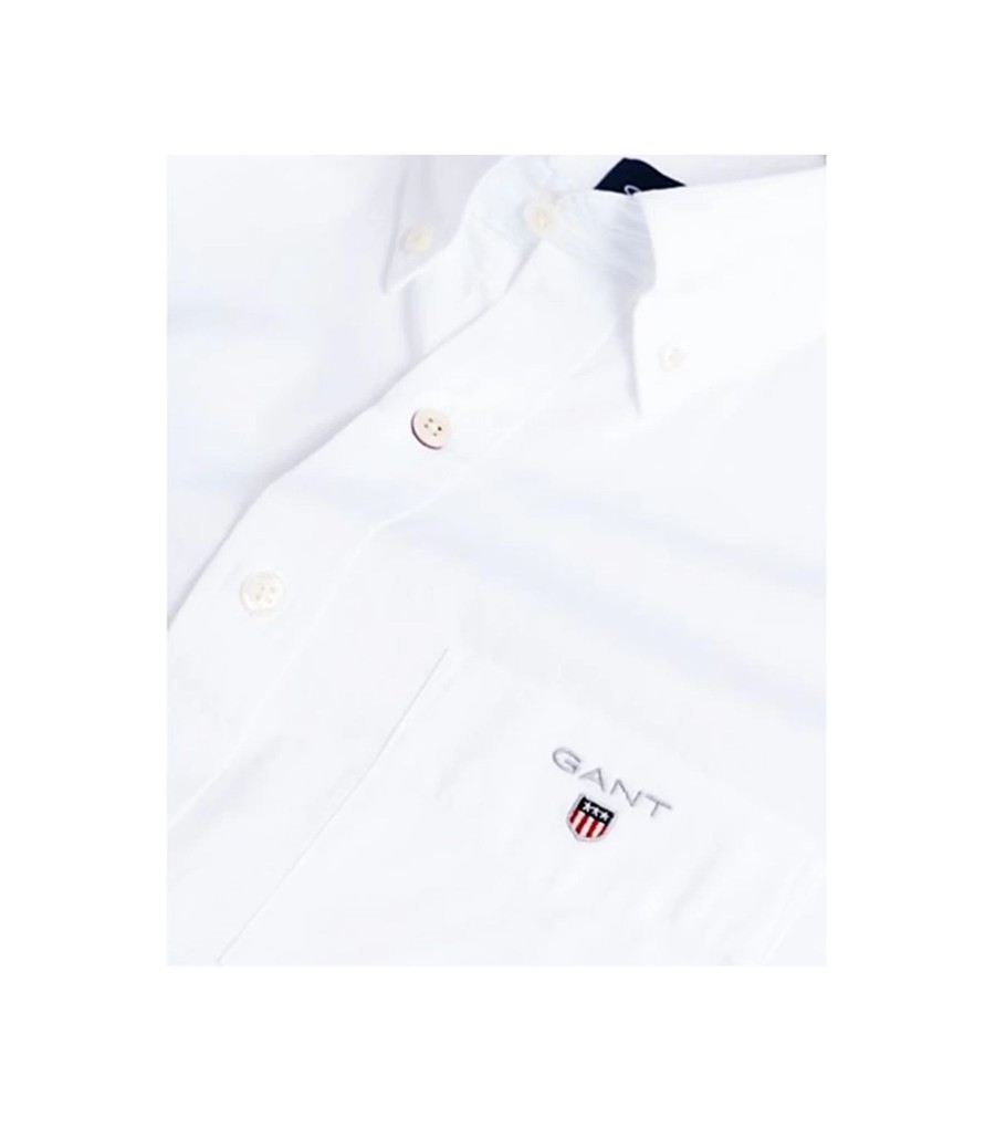 Uomo Gant Camicie | Camicia Uomo Gant Regular In Broadcloth Colori Bianco E Celeste - 3046400