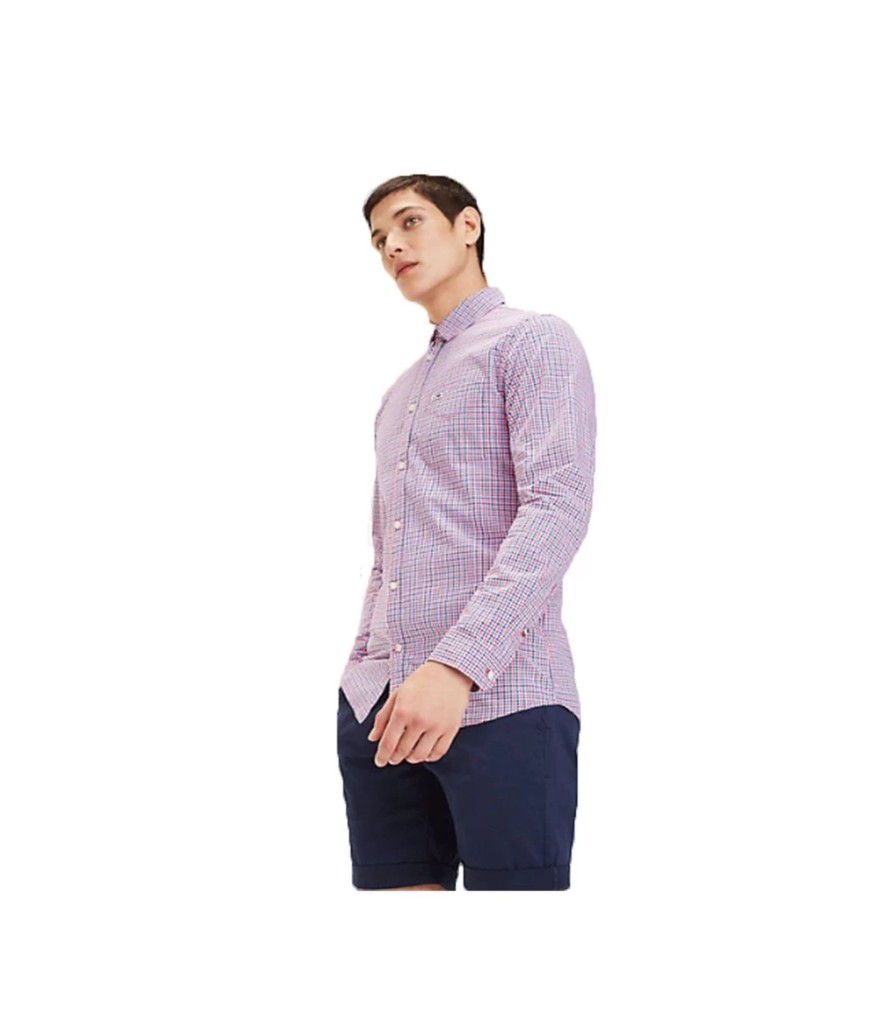 Uomo Tommy Jeans Camicie | Camicia Uomo Tommy Hilfiger Colori Fucsia Purple Multi E Green/ Multi - Dm0Dm05987