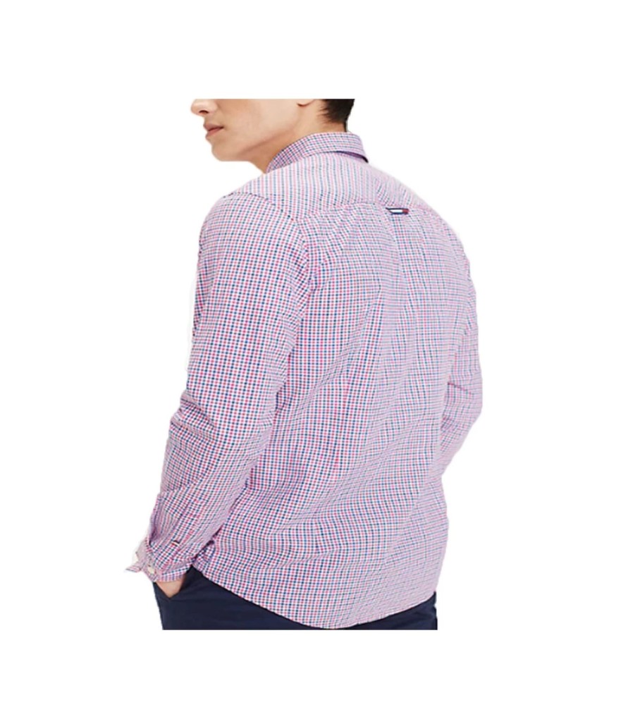 Uomo Tommy Jeans Camicie | Camicia Uomo Tommy Hilfiger Colori Fucsia Purple Multi E Green/ Multi - Dm0Dm05987