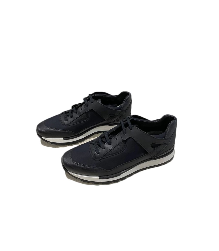 Uomo Soldini Sneakers | Sneakers Uomo Soldini In Pelle Sampata Suola In Gomma Colore Nero - 206273V69