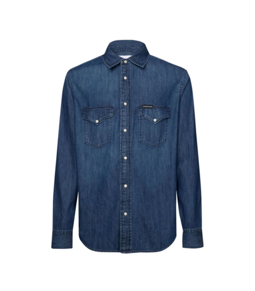 Uomo Calvin Klein Camicie | Camicia Di Jeans Uomo Calvin Klein Colore Denim - J30J314392