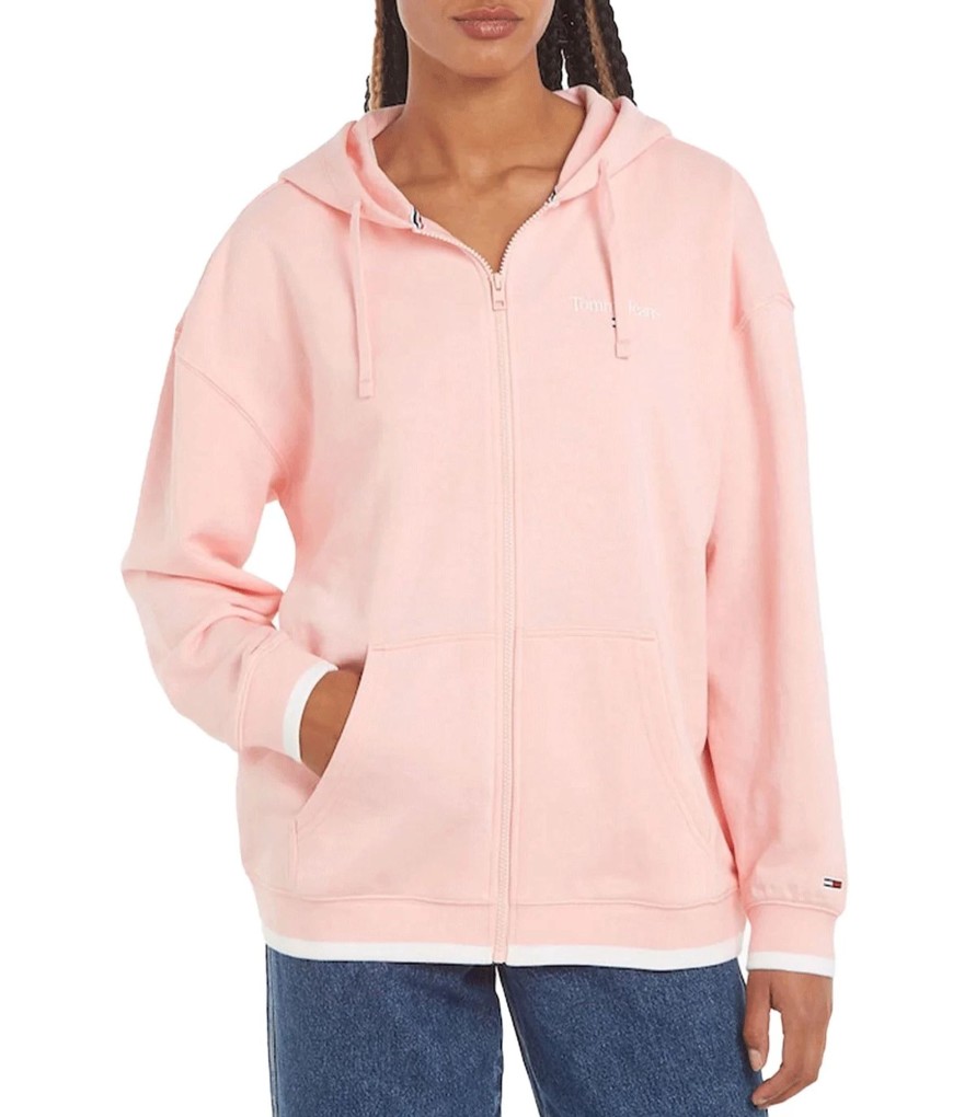 Donna Tommy Jeans Felpe | Felpa Con Cappuccio Full Zip Donna Tommy Jeans