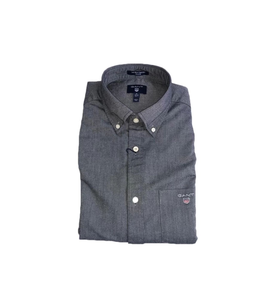 Uomo Gant Camicie | Camicia Uomo Gant Oxford Regular Beefy Colori Blu E Grigio - 3000070