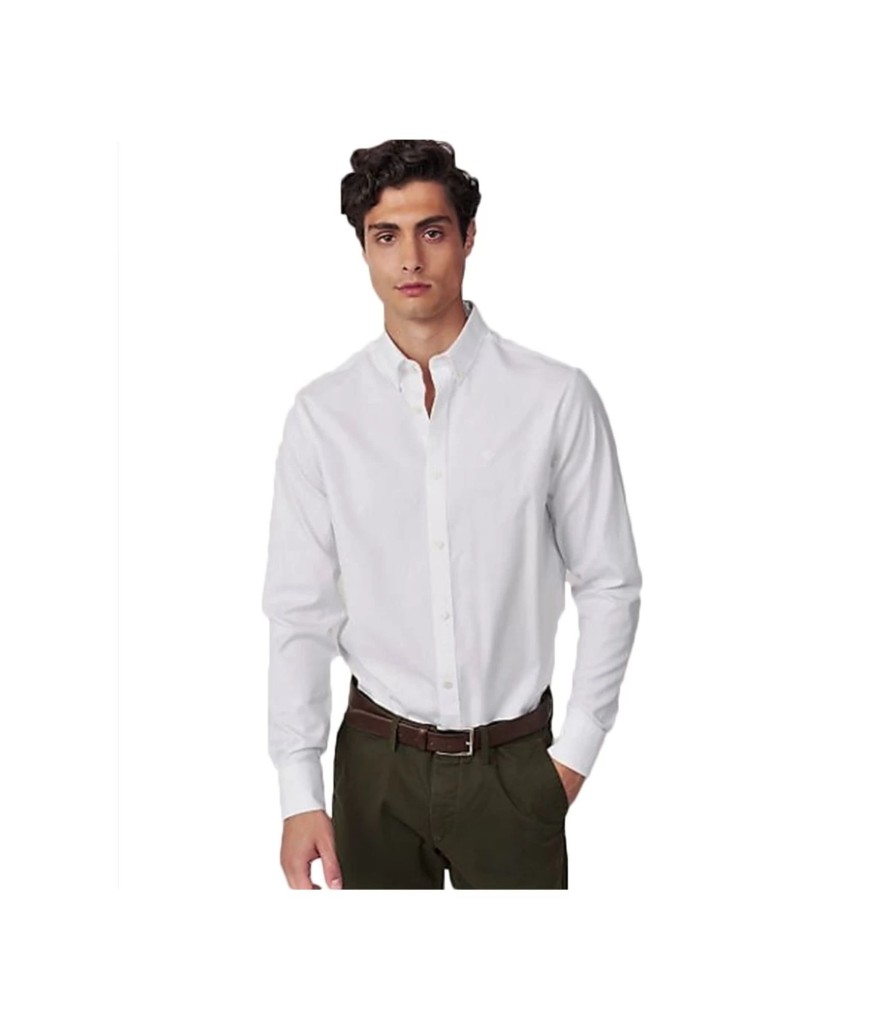 Uomo Gant Camicie | Camicia Uomo Gant Oxford Pinpoint Regular Colori Bianco E Celeste - 303000