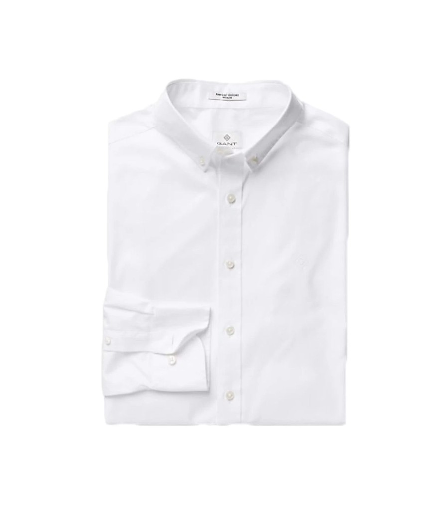 Uomo Gant Camicie | Camicia Uomo Gant Oxford Pinpoint Regular Colori Bianco E Celeste - 303000