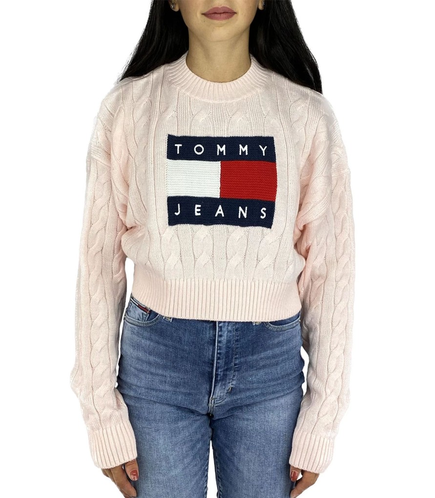 Donna Tommy Jeans Maglieria | Pullover Donna Crop Tommy Jeans