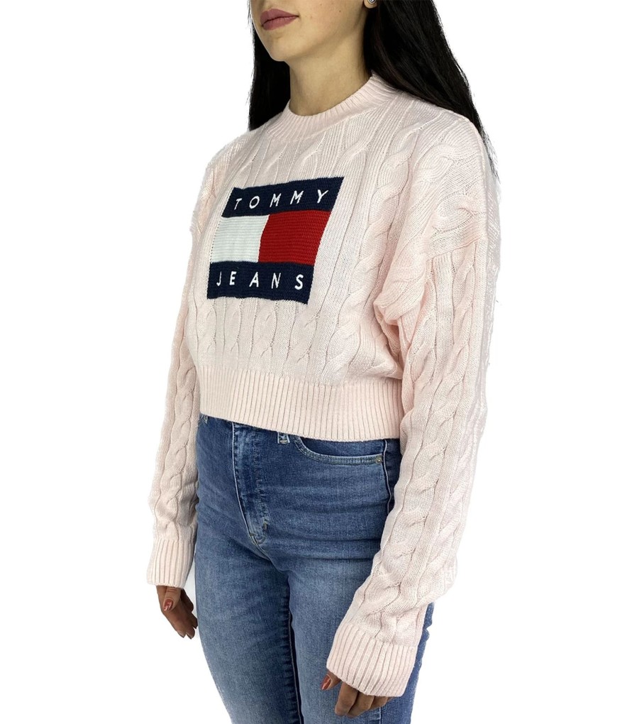 Donna Tommy Jeans Maglieria | Pullover Donna Crop Tommy Jeans