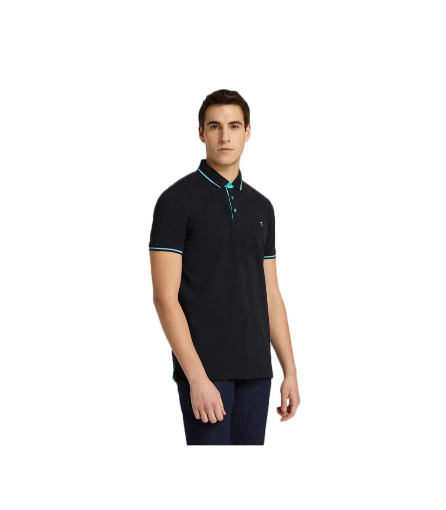 Uomo Trussardi T-Shirt & Polo | Polo Uomo Trussardi Regular Fit In Piquet Con Logo Colori Royal Nero E Rosso - 52T00246-1T001678