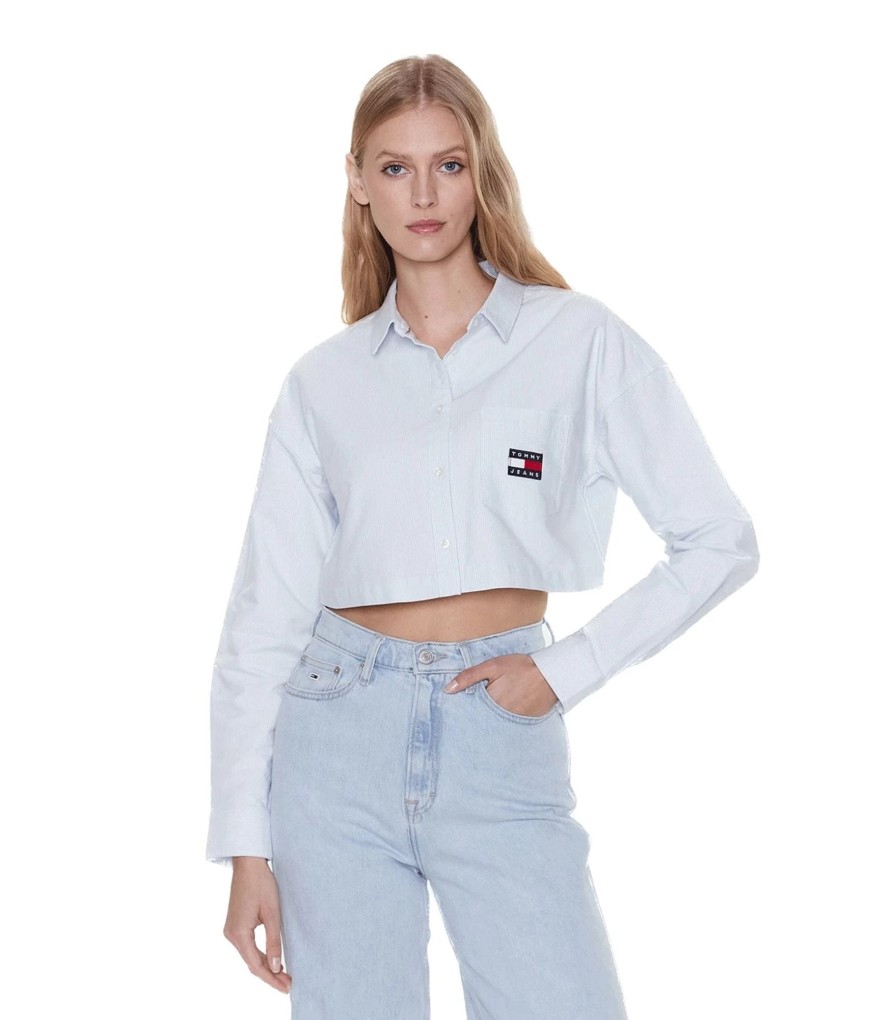 Donna Tommy Jeans Camicie Bluse Top | Camicia Donna Crop Tommy Jeans