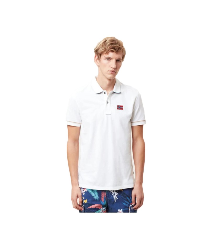 Uomo Napapijri T-Shirt & Polo | Polo Uomo Napapijri Erli Colori Bianco E Blu Lavato - N0Yifz